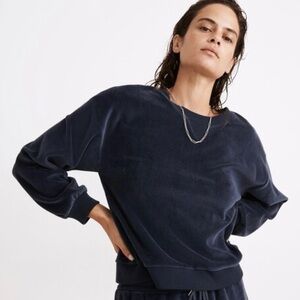 Madewell MWL Midnight Blue Velour Crewneck Sweatshirt Size M